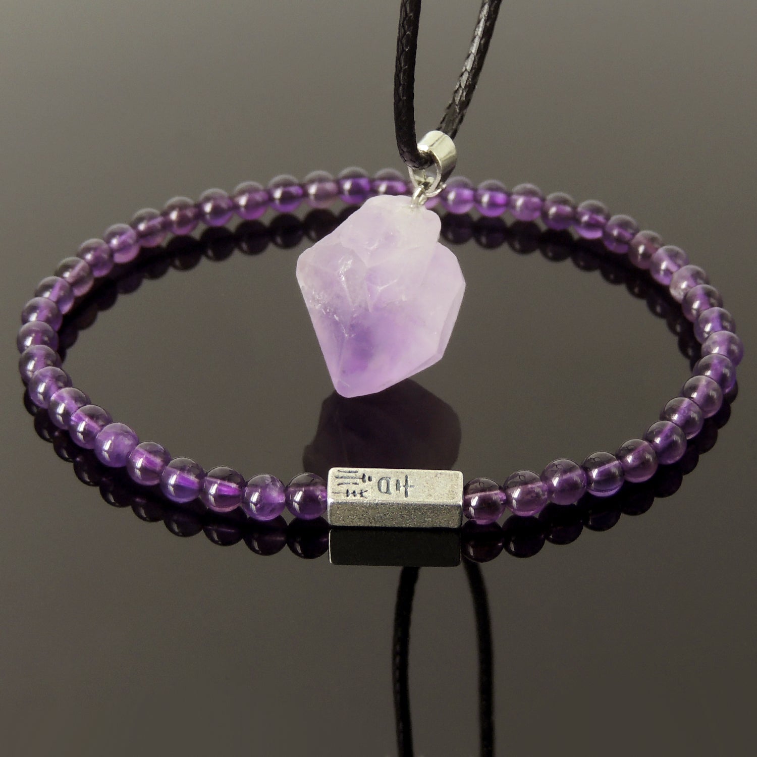 Wellness Gift Set | Bracelet and Necklace Set | Raw Amethyst Crystal Pendant and Small Gemstone Beads | The perfect gift for loved ones, friends, and family | Third Eye Chakra Energy Healing, Reiki Infused