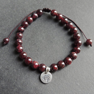 Handmade Braided Bracelet | 7mm Natural Healing Garnet Gemstones for Base & Crown Chakras | "Zen" 禅 Chinese Calligraphy Symbol | Braided Cords Easily Adjustable for Multiple Sizes