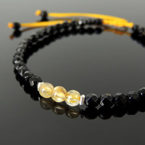 Simple Handmade Braided Bracelet | Natural High Grade AAA Golden Rutilated Quartz and Faceted Black Onyx | Happy Vibrant Healing Chakra Stones | Essential Jewelry for Meditation, Reiki, Awareness, Protection
