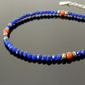 Simple Modern Handmade Anklet Bracelet Set | Natural Red Jasper, Faceted Lapis and Gold Pyrite | Positive Happy Vibrant Healing Gemstones | Colorful Powerful Chakra Stones | Essential Jewelry for Meditation, Reiki, Awareness, Protection