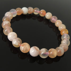 Flower Agate Gemstone Bracelet | Pink Sakura Cherry Blossom Agate | Loving Heart Chakra Stones for Reiki Natural Energy Healing, Self-Love, Kindness, and Meditation