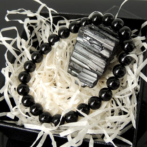 Powerfully Grounding Reiki Gift Set | High Grade Raw Black Tourmaline Chunks | Handmade Stretch Bracelet | Root Chakra Meditation Muladhara Manifestation