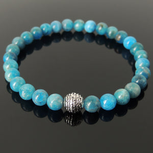 Healing Blue Apatite for Throat Chakra Activation | Modern Handmade Stretch Bracelet with 925 Silver Stone Patterned Bead | Manifestation Stones | Essential Gemstone for Growth and Confidence