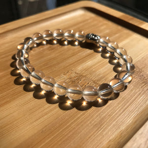 925 Silver Gautama Buddha Bead | Handmade Stretch Bracelet | Genuine Healing Clear Crystal Quartz 8mm Gemstone Beads | Colorless Rock Crystal for Clarity | Crown Chakra Stones