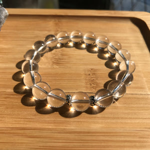 Clear Crystal Quartz Handmade Stretch Bracelet | 10mm Healing Gemstones | Amplifier Crystal for Revitalizing Crown Chakra | Genuine 925 Silver Beads