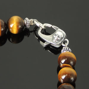 Modern Goth Punk Skull Clasp Bracelet | 8mm Healing Gemstones High Grade AAA Brown Tiger's Eye Beads | Powerful Solar Plexus Activation | Manipura 3rd Navel Chakra
