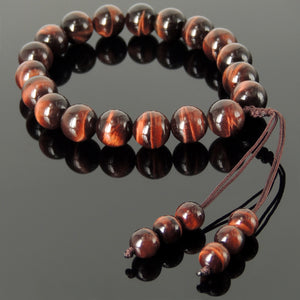 Handmade Adjustable Braided Cords, Meditation Beads with Healing 12mm Red Tiger Eye Gemstones - Men's Women's Protection & Compassion HL001