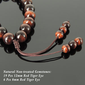 Handmade Adjustable Braided Cords, Meditation Beads with Healing 12mm Red Tiger Eye Gemstones - Men's Women's Protection & Compassion HL001