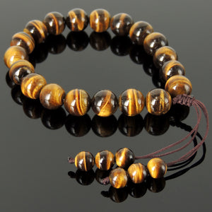 Handmade Adjustable Braided Cords, Meditation Beads with Healing 12mm Brown Tiger Eye Gemstones - Men's Women's Protection & Compassion HL002