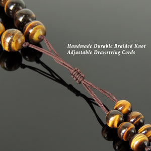 Handmade Adjustable Braided Cords, Meditation Beads with Healing 12mm Brown Tiger Eye Gemstones - Men's Women's Protection & Compassion HL002