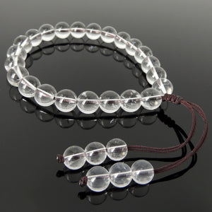 Handmade Adjustable Braided Cords, Healing 10mm White Crystal Quartz Meditation Beads, Natural Gemstones - Men's Women's Protection & Compassion HL006
