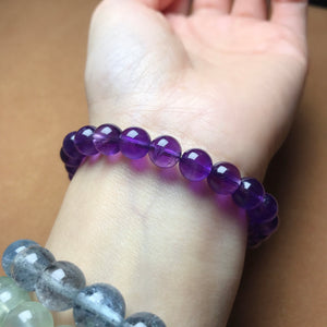 8mm Amethyst Healing Gemstone Bracelet with S925 Sterling Silver Beads, Chain, & Clasp - Handmade by Gem & Silver BR1350