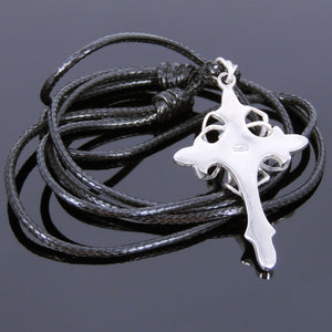 Adjustable Wax Rope Necklace with S925 Sterling Silver Gothic Cross Pendant - Handmade by Gem & Silver NK120