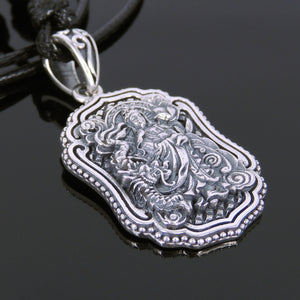 Adjustable Wax Rope Necklace with S925 Sterling Silver Protection Guanyin Buddha Pendant - Handmade by Gem & Silver NK128