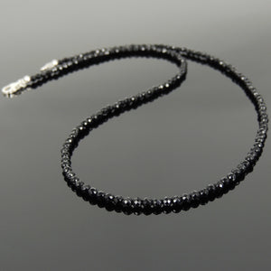 3mm Faceted Black Onyx Healing Gemstone Bracelet & Necklace Set with S925 Sterling Silver Spacer Beads & Clasp NK136_BR871
