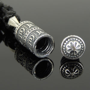 Adjustable Wax Rope Necklace with S925 Sterling Silver Mantra OM Meditation Vial Pendant - Handmade by Gem & Silver NK156