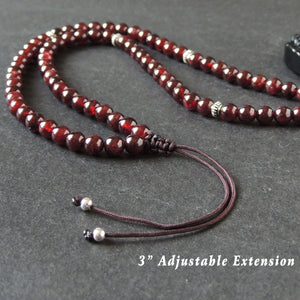 5.5mm Garnet & Black Obsidian Guanyin Buddha Pendant Adjustable Braided Necklace with S925 Sterling Silver Spacer Beads - Handmade by Gem & Silver NK168
