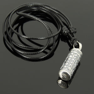 Adjustable Wax Rope Necklace with S925 Sterling Silver Buddhism Protection Vial Pendant - Handmade by Gem & Silver NK177