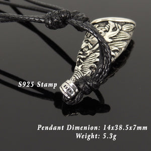 Adjustable Wax Rope Necklace with S925 Sterling Silver Courage Lion Pendant - Handmade by Gem & Silver NK194