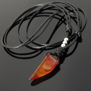 WOLF TOOTH SHAPE AGATE PENDANT NECKLACE FOR MEN'S WOMEN'S BEST ADJUSTABLE CUSTOM YOGA JEWELRY 925 STERLING SILVER