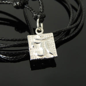 Handmade Om Serenity Symbol Adjustable Wax Rope Necklace with S925 Sterling Silver Pendant NK206