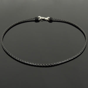 Handmade Lucky Knotted 90's Choker Necklace - Authentic Turkish Black Leather for Men's Women's Safety, Protection with Sterling Silver 925 (non-plated) Toggle Snake Clasp NK207