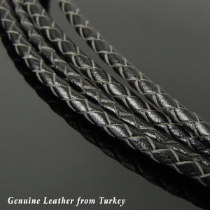 Handmade Lucky Knotted 90's Choker Necklace - Authentic Turkish Black Leather for Men's Women's Safety, Protection with Sterling Silver 925 (non-plated) Toggle Snake Clasp NK207