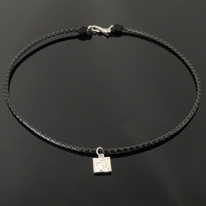 Handmade Om Serenity 90's Choker Necklace - Authentic Turkish Black Leather for Men's Women's Casual Wear, Healing with Sterling Silver 925 (non-plated) Toggle S-Clasp NK210