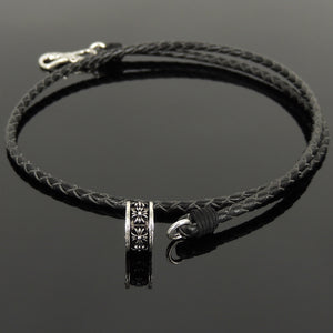 Handmade Cross Pattern 90's Choker Necklace - Authentic Turkish Black Leather for Men's Women's Casual Wear, Protection with Sterling Silver 925 (non-plated) Toggle S-Clasp NK211