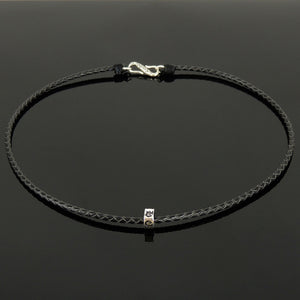 Handmade Vintage Celtic Choker Necklace - Authentic Turkish Black Leather for Men's Women's Casual Style with Sterling Silver 925 (non-plated) Parts NK213