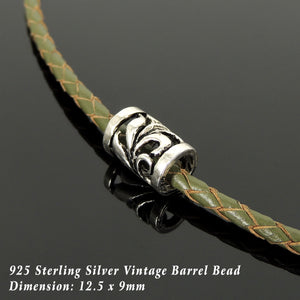Handmade Vintage Celtic 90's Choker Necklace - Authentic Olive Green Leather for Men's Women's Casual Style with Sterling Silver 925 (non-plated) Toggle S-Clasp NK219