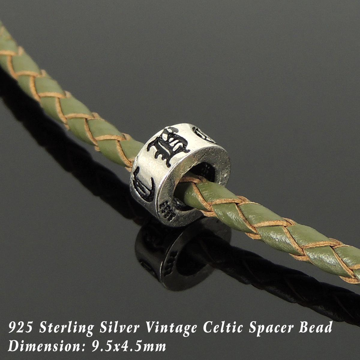 Handmade Vintage Celtic Choker Necklace - Authentic Olive Green Leather for Men's Women's Casual Style with Sterling Silver 925 (non-plated) Parts NK220