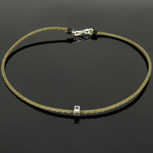 Handmade Vintage Celtic Choker Necklace - Authentic Olive Green Leather for Men's Women's Casual Style with Sterling Silver 925 (non-plated) Parts NK220
