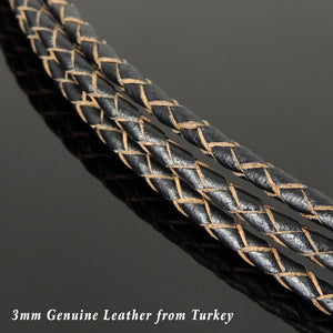 Handmade Lucky Knotted 90's Choker Necklace - Authentic Turkish Brown Leather for Men's Women's Safety, Protection with Sterling Silver 925 (non-plated) Toggle Snake Clasp NK221