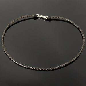 Handmade Lucky Knotted 90's Choker Necklace - Authentic Turkish Brown Leather for Men's Women's Safety, Protection with Sterling Silver 925 (non-plated) Toggle Snake Clasp NK221