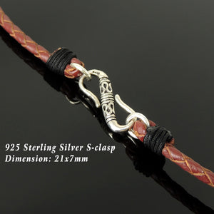 Handmade Vintage Celtic 90's Choker Necklace - Authentic Turkish Red Leather for Men's Women's Casual Style with Sterling Silver 925 (non-plated) Toggle S-Clasp NK233
