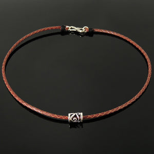 Handmade Vintage Celtic 90's Choker Necklace - Authentic Turkish Red Leather for Men's Women's Casual Style with Sterling Silver 925 (non-plated) Toggle S-Clasp NK233
