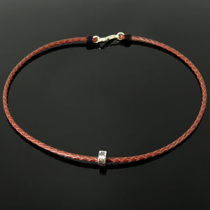 Handmade Vintage Celtic Choker Necklace - Authentic Turkish Red Leather for Men's Women's Casual Style with Sterling Silver 925 (non-plated) Parts NK234