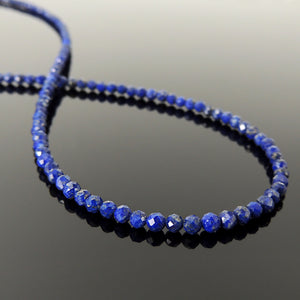 Handmade Adjustable Chain Crystal Necklace - Men's Women's Daily Wear, Awareness with Healing Natural Lapis Lazuli 3mm Faceted Beads, Genuine Non-Plated S925 Sterling Silver Clasp NK256