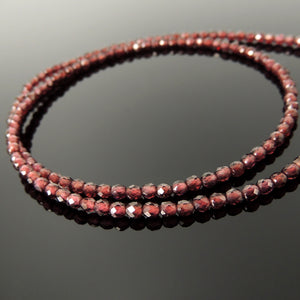Handmade Healing Natural Garnet Crystal Necklace - Men's Women's Daily Wear, Awareness with 3mm Faceted Beads, Genuine Non-Plated S925 Sterling Silver Adjustable Chain & Clasp NK258