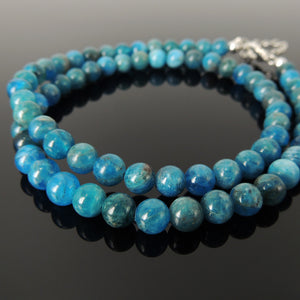 Handmade Adjustable Gemstone Necklace - Healing Natural Apatite Crystals 6.2mm Beads, Genuine Non-Plated S925 Sterling Silver Lobster Clasp, Beads, Chain for Men's Women's Casual Wear, Protection, Mindfulness Meditation NK259