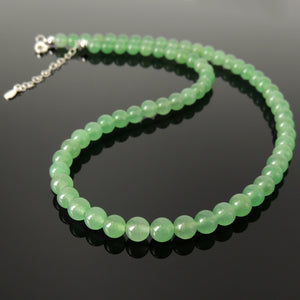 Handmade Adjustable Chain Necklace -  Natural Green Aventurine Quartz Crystals, 6mm Beads, Genuine Non-Plated S925 Sterling Silver Parts for Men's Women's Casual Wear, Healing, Protection, Mindfulness Meditation, Awareness NK260