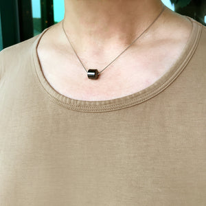 Natural Hematite Gemstone Pendant Necklace - Handmade Minimal Aesthetic, Genuine 925 Sterling Silver Thin Adjustable Box Chain & Spring Clasp