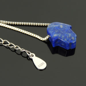 Hamsa Hand Necklace, Lapis Lazuli, Fashion Choker, Genuine 925 Sterling Silver Adjustable Box Chain