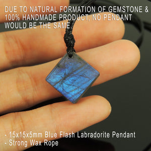 Men Women Labradorite Pendant Necklace | Handmade with Adjustable Wax Rope | Strong Blue Flash | Fashion Jewelry NK288