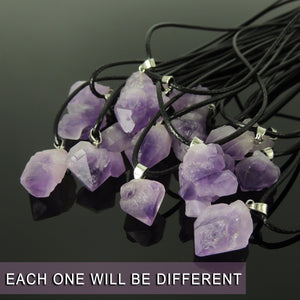 QTY 10 Gorgeous Natural Raw Purple Amethyst Pendant Necklaces | Hypoallergenic Alloy | Psychic Chakra Crystal for Third Eye Meditation | Healing Reiki Stones for Balancing Mood Swings