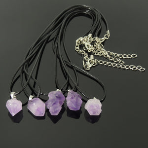 QTY 5 Gorgeous Natural Raw Purple Amethyst | Handmade Pendant Necklaces | Psychic Chakra Crystal for Third Eye Meditation | Healing Reiki Stones for Geopathic Stress and Balancing Mood Swings