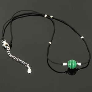Genuine Malachite Gemstone Sphere Pendant | Handmade Adjustable Necklace with 925 Silver Parts | Intuitively Chosen Anahata Heart Chakra Stone | 4th Chakra Activation and Aura Cleansing for Healing Self-Love/Heartbreaks
