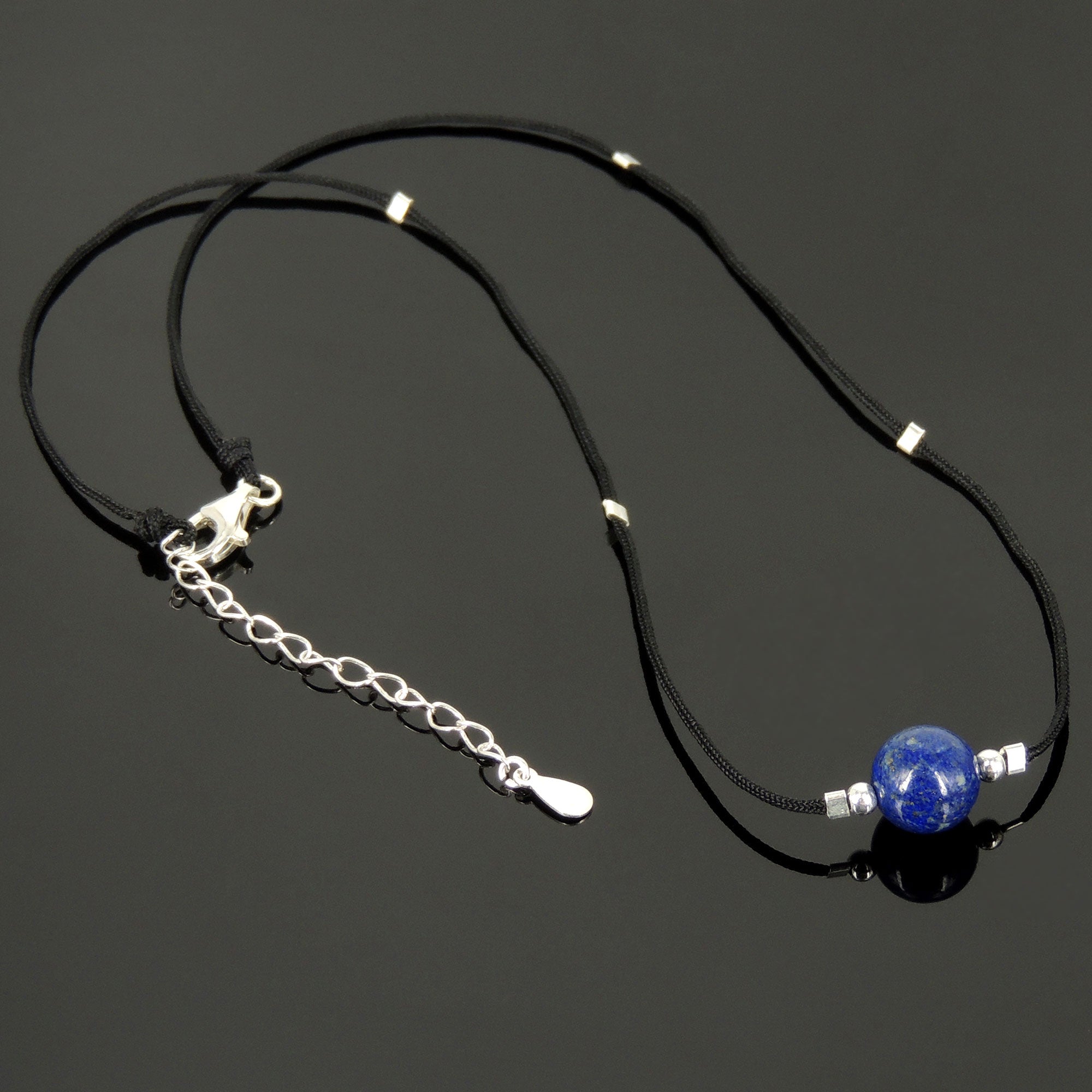 Genuine Lapis Lazuli Gemstone Bead Pendant | Handmade Adjustable Necklace with 925 Silver Parts | Intuitively Chosen to Open Ajna Mind Center | Third Eye Chakra Activation