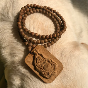 Meditation Talisman | Hand-Carved Kalimantan Agarwood Maitreya Buddha Pendant Necklace | Natural White Sand Vietnam Agarwood Beads | Handmade Braided and Adjustable